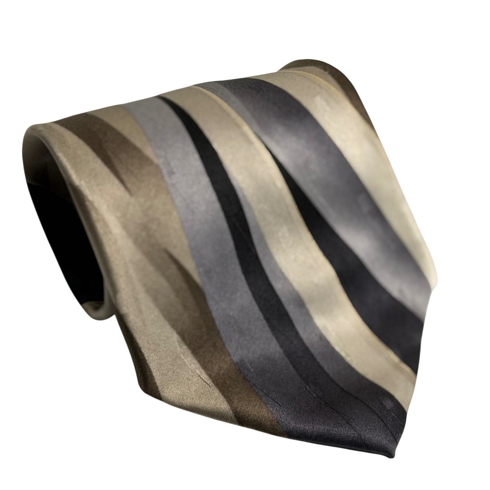 Pierre Cardin Necktie Brown Grey Striped Geometric Silk Formal Business Mens OS